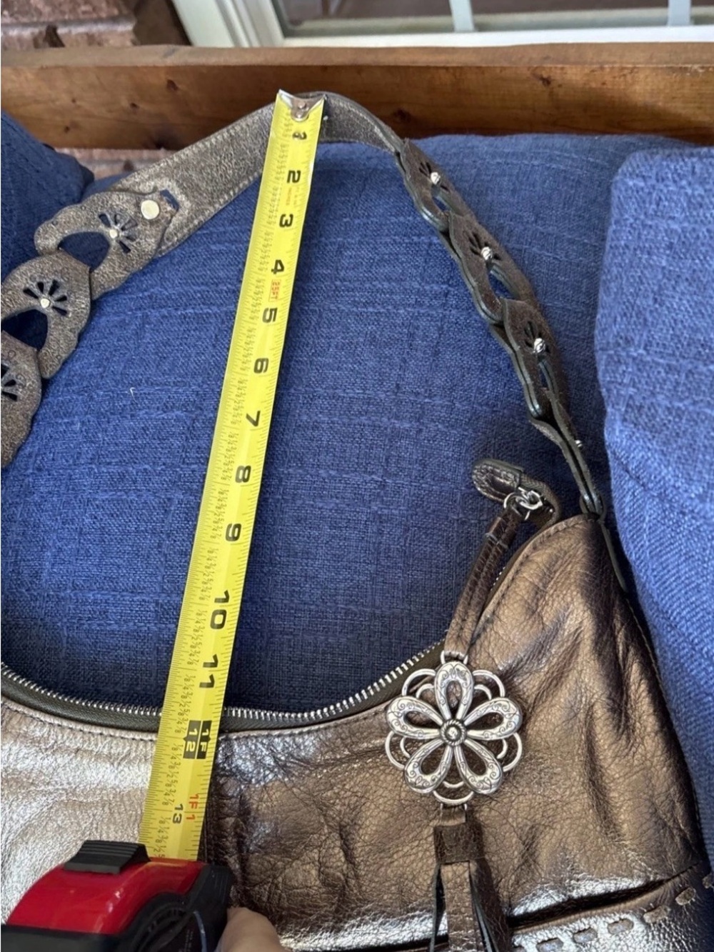 BRIGHTON KODIAK HOBO 4 Pocket Tote Bronze metallic Leather Fringed Heart Purse - Picture 14 of 15